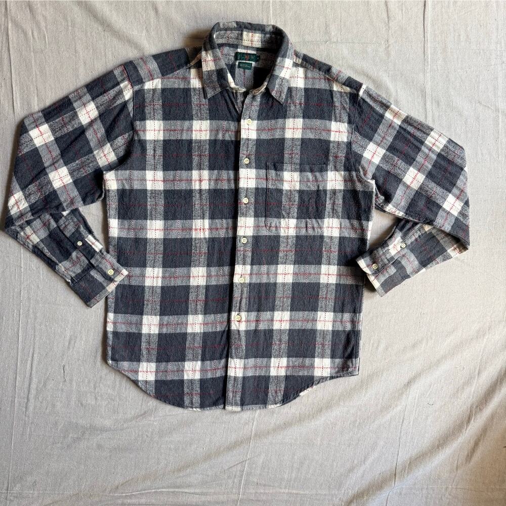 Vintage 90's J Crew Oarsman Shirt Men's M Flannel Long Sleeve Black Plaid Work